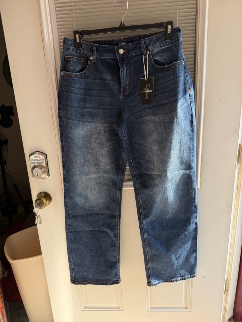 FLAMINGALS Women's Straight-Leg Jeans in Dark Blue Wash XL 12/14 Comfy